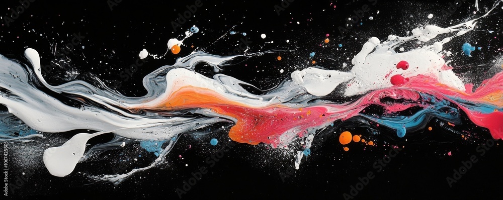 Poster dynamic abstract splash of colorful paint on a black background