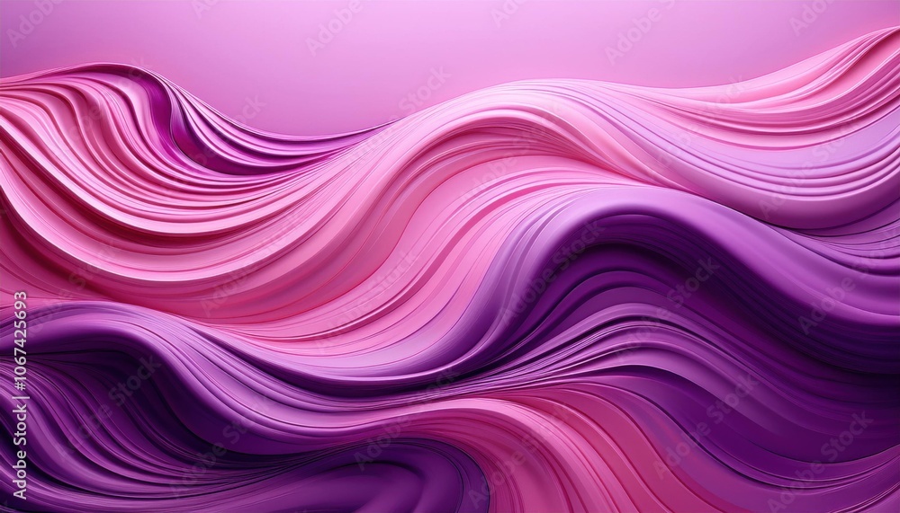 Poster luxurious abstract 3d waves in gradient pink and purple tones. elegant layered texture with flowing 