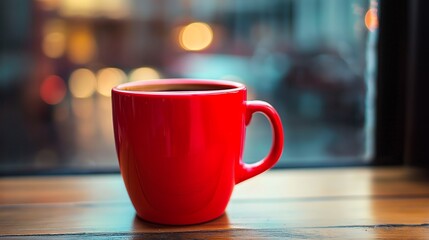 Obraz premium Red cup of coffee on the table