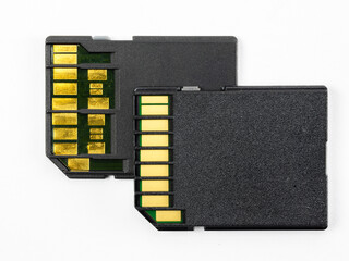 Macro shot of new type of UHS SD card and old obsolete slow version