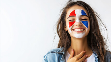 Joyful expression with french flag face paint celebrating national pride