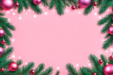 christmas border frame on pink background copy space 