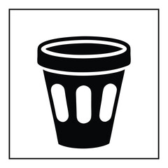 Minimalist Simple and black silhouette Wastebasket in white background.