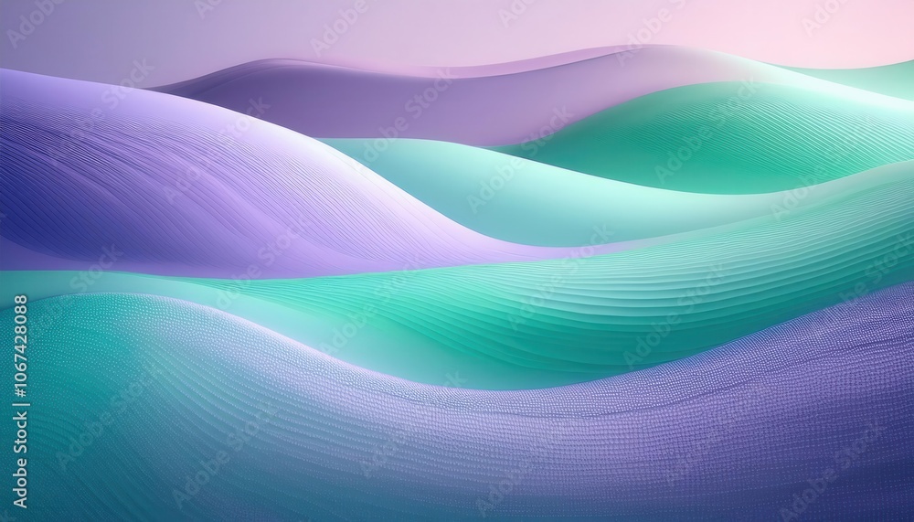 Poster abstract pastel waves. flowing lines of serene gradient texture in soft green and lavender, perfect 