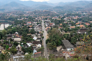 The scenery of peaceful city of Luang Prabang in Laos which is the UNESCO world heritage site.