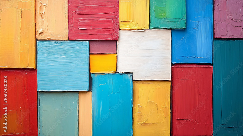 Poster Colorful abstract composition with textured rectangular blocks in various shades