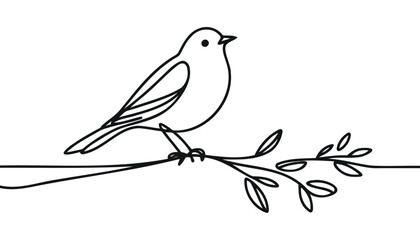 Bird on a branch. Continuous one line drawing.