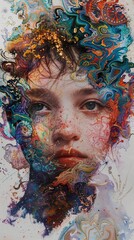 Abstract Portrait of a Woman with Intricate Details and Psychedelic Elements