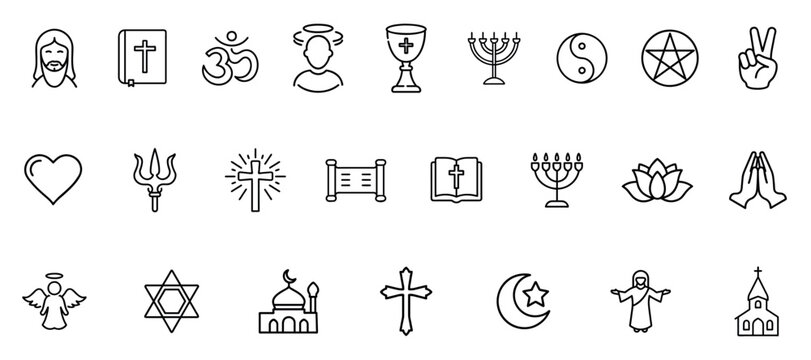 Vector religion icons set thin style.