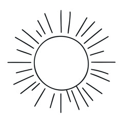 Sun continuous one line art drawing. Summer sun contour line sign. Vector illustration isolated on white.