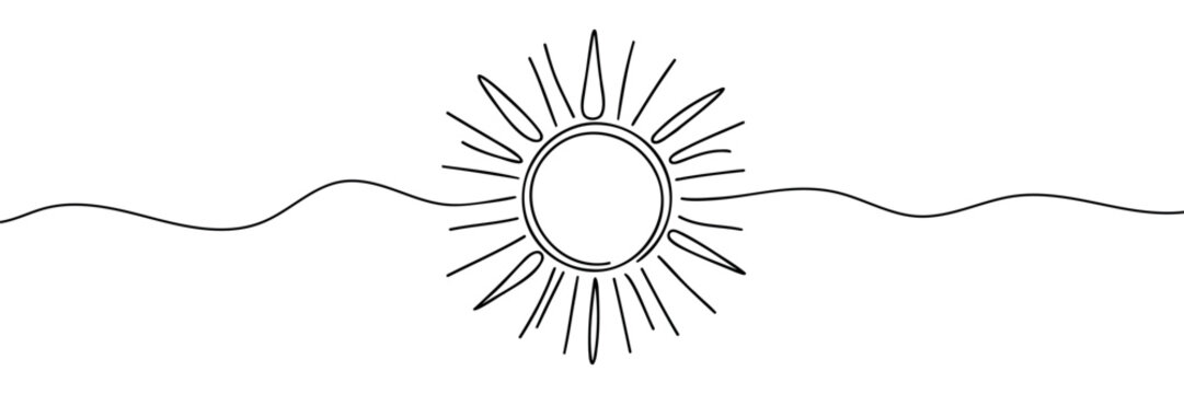 recommend clip art: Sun continuous one line art drawing. Summer sun contour line sign. Vector illustration isolated on white.