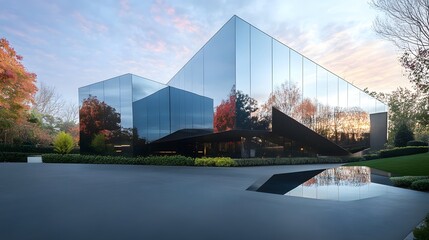 Sleek New Home with Reflective Surfaces and Sharp Angles