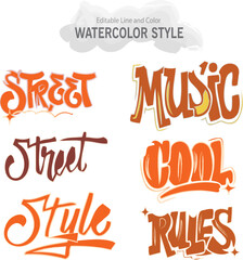  ICON WATERCOLOR STYLE EDITABLE LINE and COLOR vettoriale Vettori e Illustrazioni di Scritte Urban