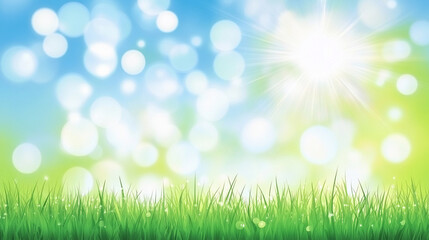 Obraz premium Bright sunny day with vibrant green grass and a blue sky filled with soft clouds