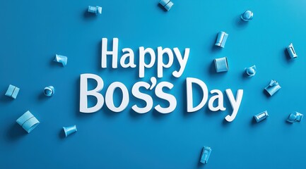 Blue themed background celebrating Happy Boss's Day with gifts