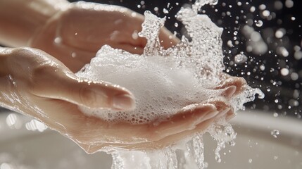 Obraz premium Cleansing Hands Water Splash Soap Foam Hygiene Purity