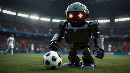 Obraz premium Futuristic robots competing in a high-tech soccer match,