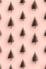 Fototapeta premium Pine tree silhouette pattern on light pink background. Minimal concept. 