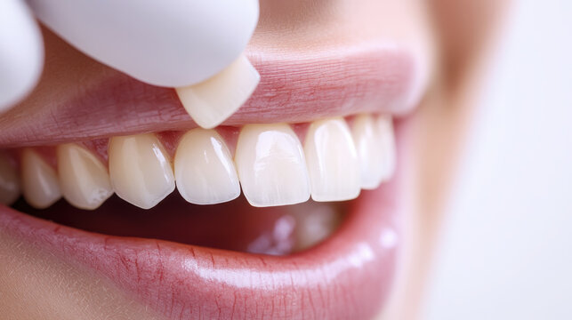 Dental veneer application in studio close-up for cosmetic dentistry and smile enhancement