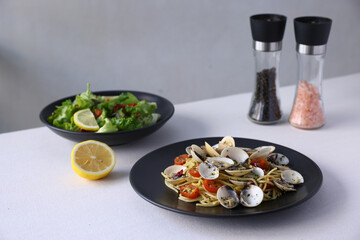 Pasta with clams Spaghetti alle Vongole. Italian food Traditional italian food seafood pasta with clams