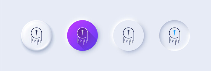 Swipe up line icon. Neumorphic, Purple gradient, 3d pin buttons. Scrolling arrow sign. Landing page scroll symbol. Line icons. Neumorphic buttons with outline signs. Vector