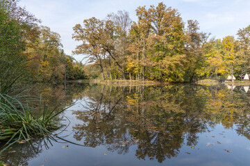 Autumn in a lakeside park in slovakia