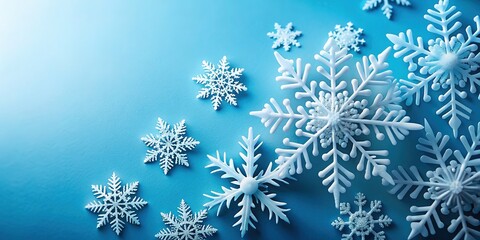 Double-exposed snowflakes grace a light blue Christmas paper.  Ideal for holiday marketing.