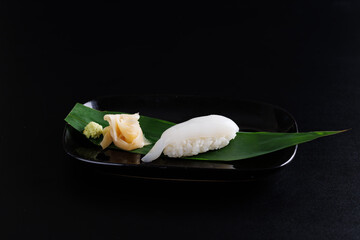 Ika sushi Squid Japanese food Japanese seafood isolated in black background