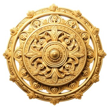 Gold dharmachakra jewelry brooch bronze.