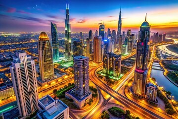 Naklejka premium Dubai Skyline Aerial Commercial Photography
