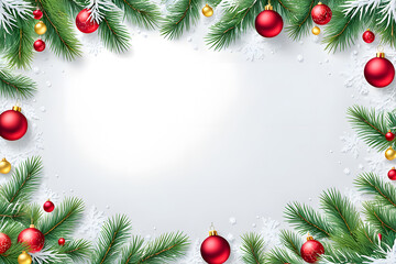christmas border frame on white snow background with copy space