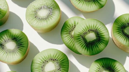 Fototapeta premium Fresh Kiwi Fruit Slices Healthy Food Green Background