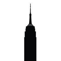 a black and white silhouette of a tall building with a pointed top.