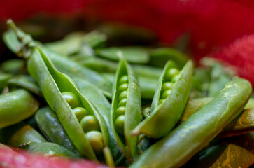 Fresh green peas. The natural color and texture of shelled peas.