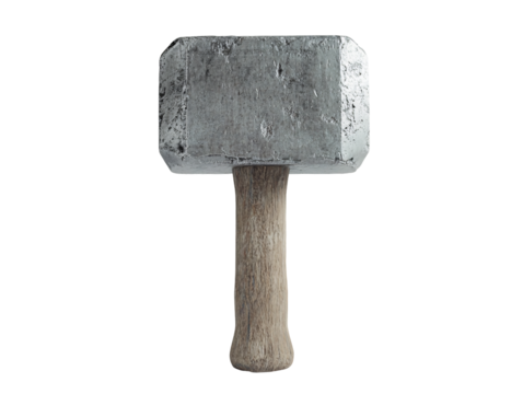 a large metal hammer with a wooden handle