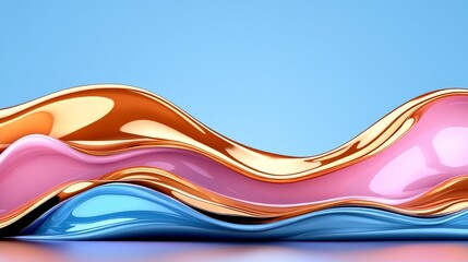 Abstract Liquid Waves in Blue Pink and Gold