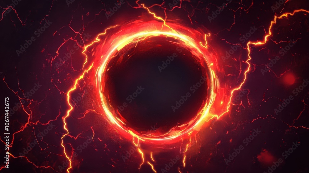 Poster fiery energy circular effect with lightning background