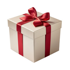 Fototapeta premium Brown Kraft Gift Box with Red Ribbon on Transparent PNG Background. 