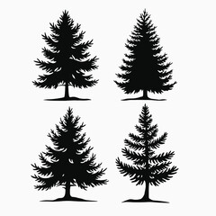 Obraz premium four black silhouettes of different types of trees