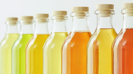 Close-up shot of vibrant glass bottles of freshly pressed juice for healthy living and refreshment