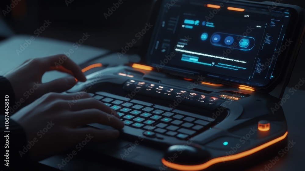 Poster futuristic computer interface with vibrant displays