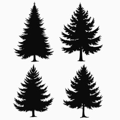 Obraz premium four black silhouettes of different types of trees