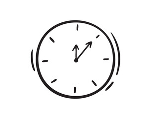 Hand drawn doodle clock icon. Isolated outline clock on a white background. 
