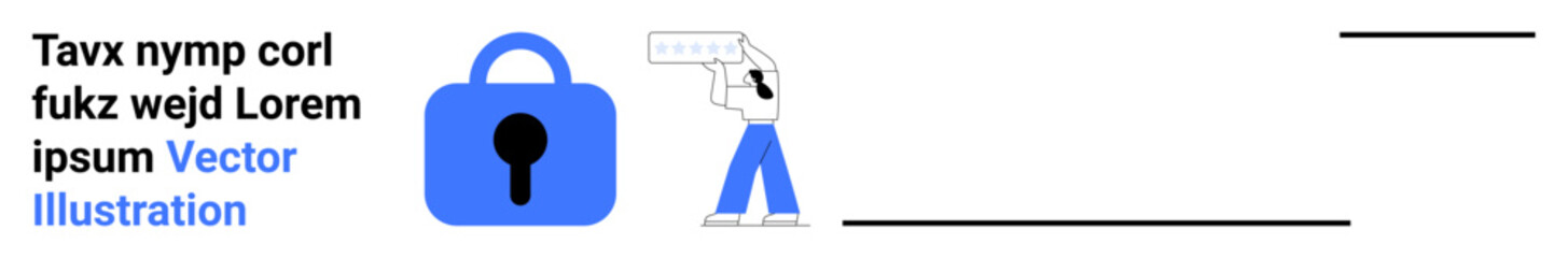 Digital hand holds a white ID card next to a blue lock symbol. Ideal for security, encryption, cybersecurity, online privacy, access control, digital ID, and tech services. Banner for landing page