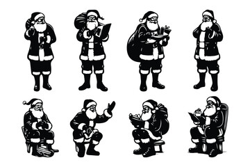Christmas Santa claus wiht gift silhouette vector illustration isolated on a white background