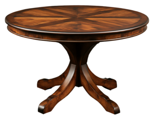 a round wooden table with a pattern on it