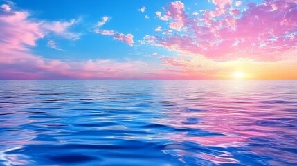 Fototapeta premium Serene Sunset Over Calm Ocean Water with Pink and Blue Clouds