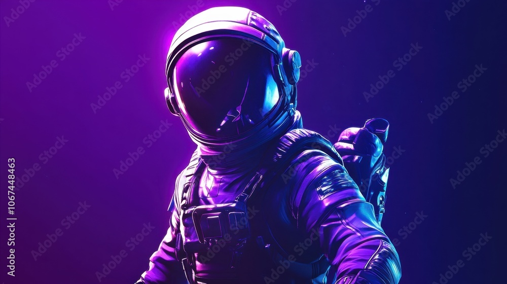 Poster futuristic astronaut in colorful space setting
