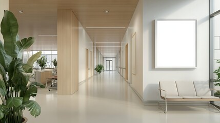 Obraz premium Modern Hospital Hallway with White Frame Mockup. AI generated illustration