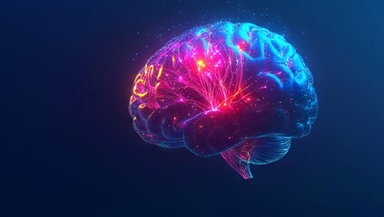 Illuminated Brain Representing Intelligence Technology. AI generated illustration